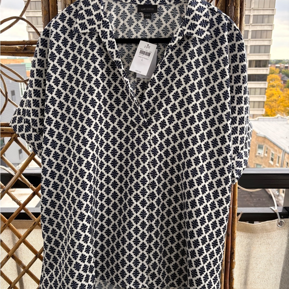 J. Jill Navy and White Patterned Blouse